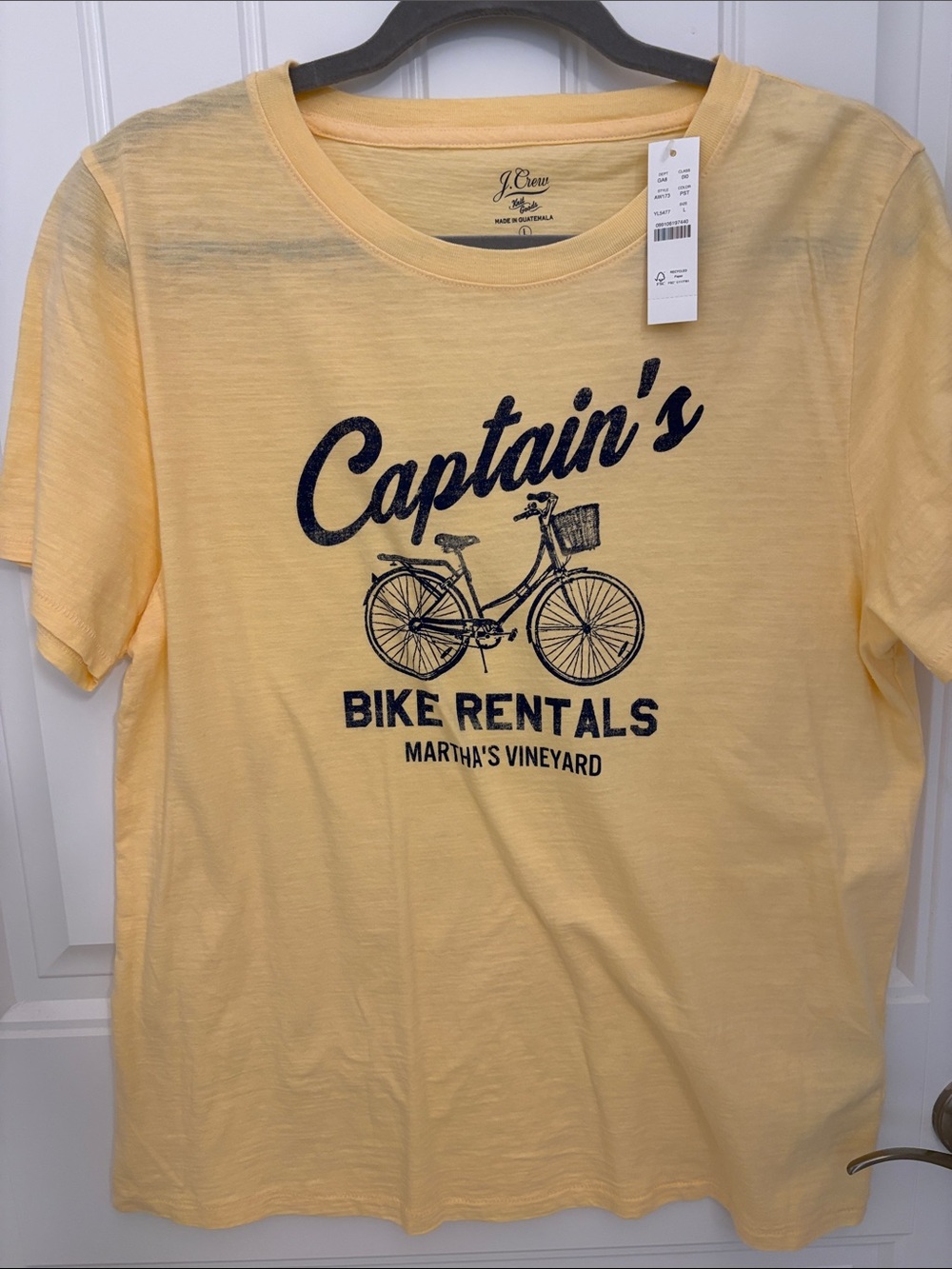 J. Crew Yellow Short-Sleeve 'Captain's Bike Rentals' Graphic Tee Size L
